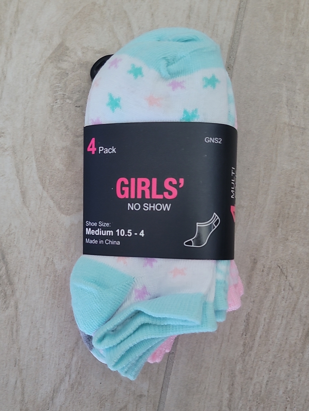 Girls' No-Show Socks - Pastel Star Print (Mint / Multi) - 4 Pack